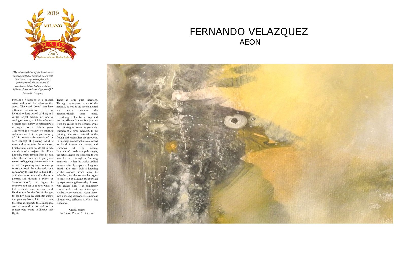 Critic Review from Alessia Perone, Mads Gallery, Milan.